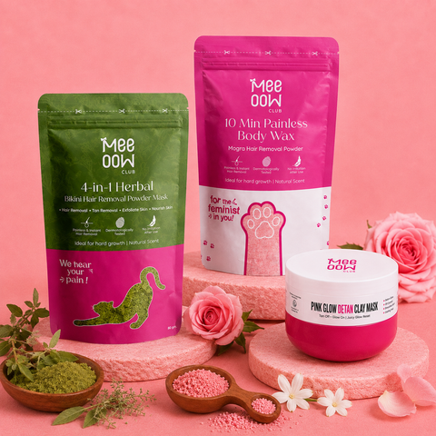 Herbal Bikini Hair Removal Mask + Mogra Body Hair Removal Mask + Pink Glow Detan Clay Mask - Combo of 3