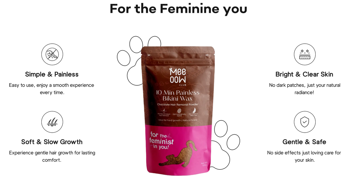 Meeoow Club 10 Min Painless Bikini Wax Powder - For Bright, Smooth and Gentle Skin Care