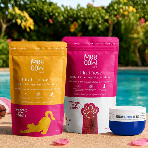 Turmeric Bikini Hair Removal Mask + Rose Body Hair Removal Mask + Morrocon Nila Powder Clay Mask - Combo of 3