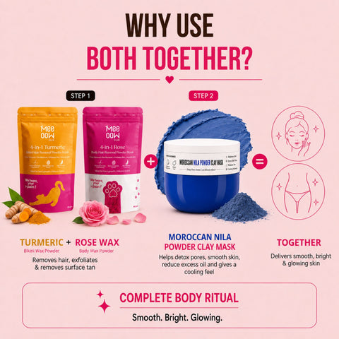 Turmeric Bikini Hair Removal Mask + Rose Body Hair Removal Mask + Morrocon Nila Powder Clay Mask - Combo of 3