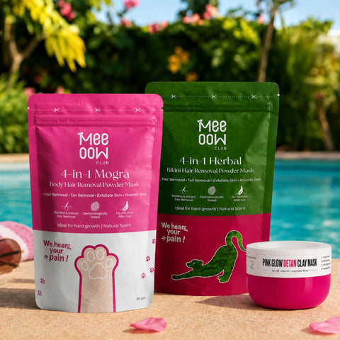 Herbal Bikini Hair Removal Mask + Mogra Body Hair Removal Mask + Pink Glow Detan Clay Mask - Combo of 3