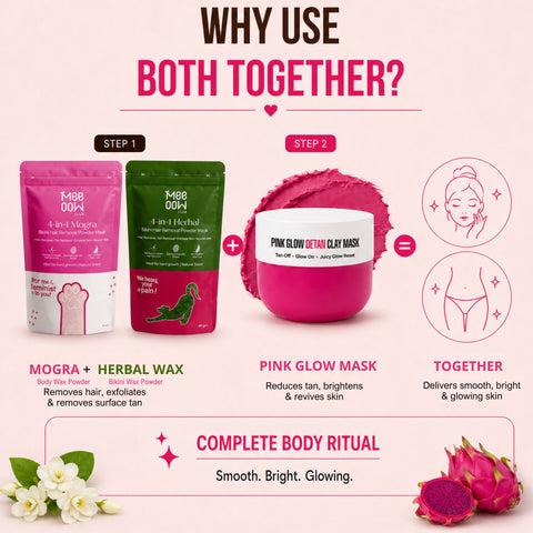 Herbal Bikini Hair Removal Mask + Mogra Body Hair Removal Mask + Pink Glow Detan Clay Mask - Combo of 3