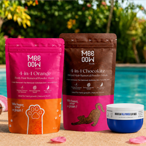 Chocolate Bikini Hair Removal Mask + Orange Body Hair Removal Mask + Morrocon Nila Powder Clay Mask - Combo of 3