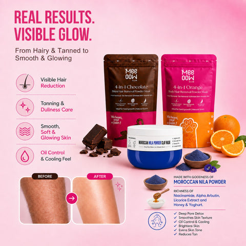 Chocolate Bikini Hair Removal Mask + Orange Body Hair Removal Mask + Morrocon Nila Powder Clay Mask - Combo of 3
