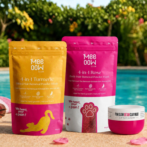 Turmeric Bikini Hair Removal Mask + Rose Body Hair Removal Mask + Pink Glow Detan Clay Mask - Combo of 3